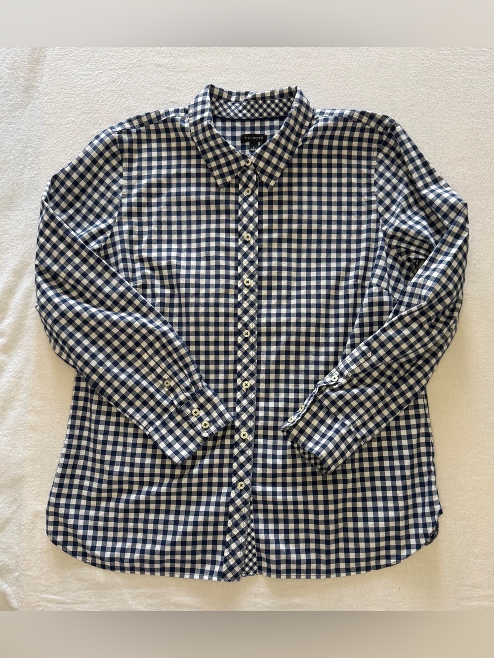 Talbots Navy White Gingham Button Front Shirt